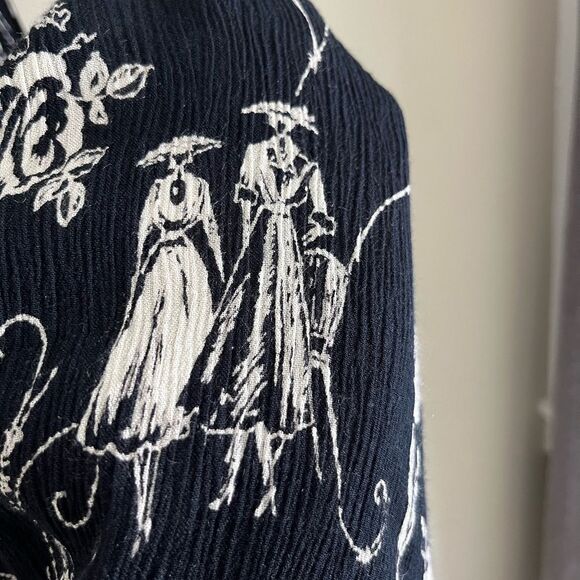 BILA vintage 90s Victorian inspired printed crinkle black button midi maxi dress - Picture 10 of 11